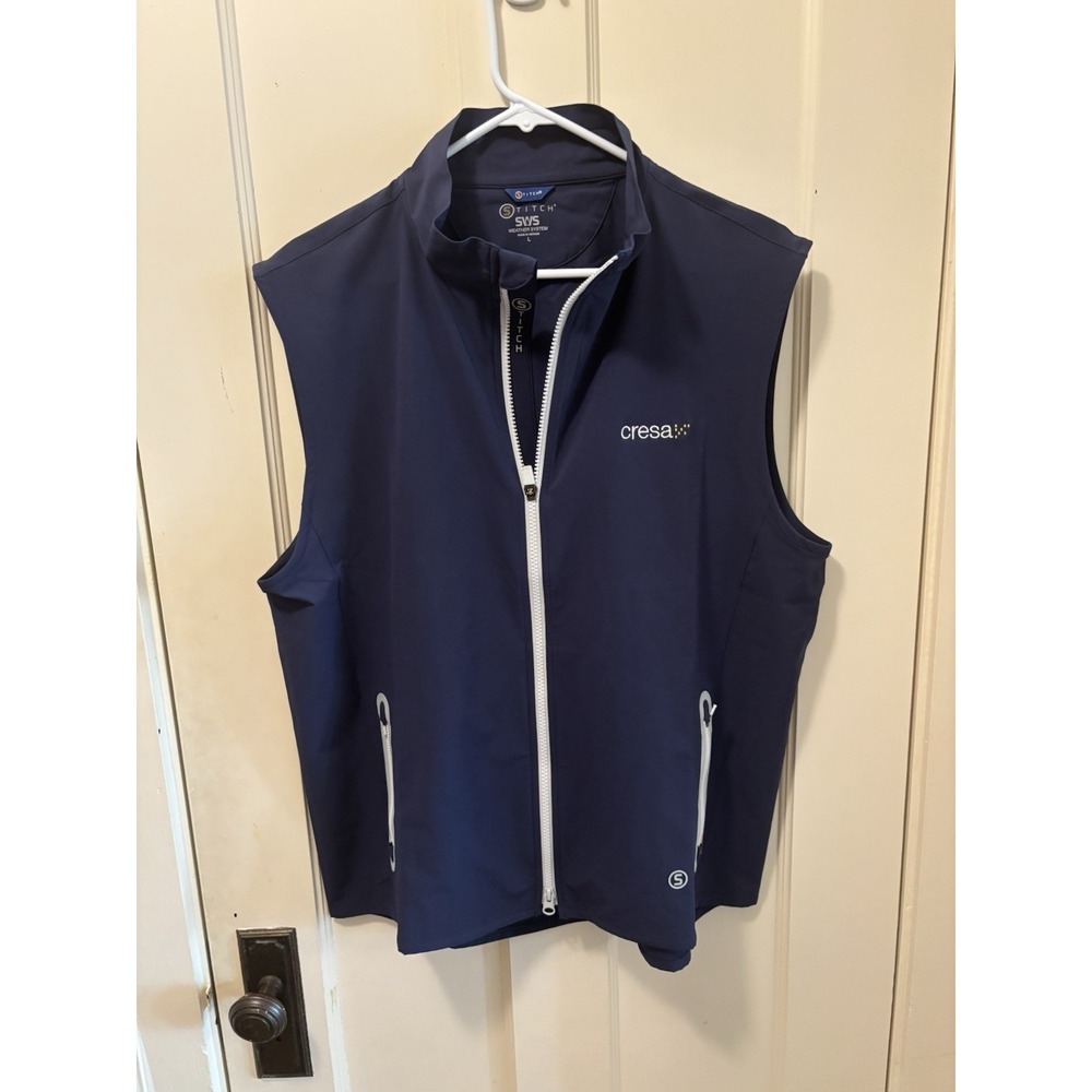 Stitch Golf Vest Mens L Blue SWS Weather System Full Zip Pockets‎ Logo NWOT